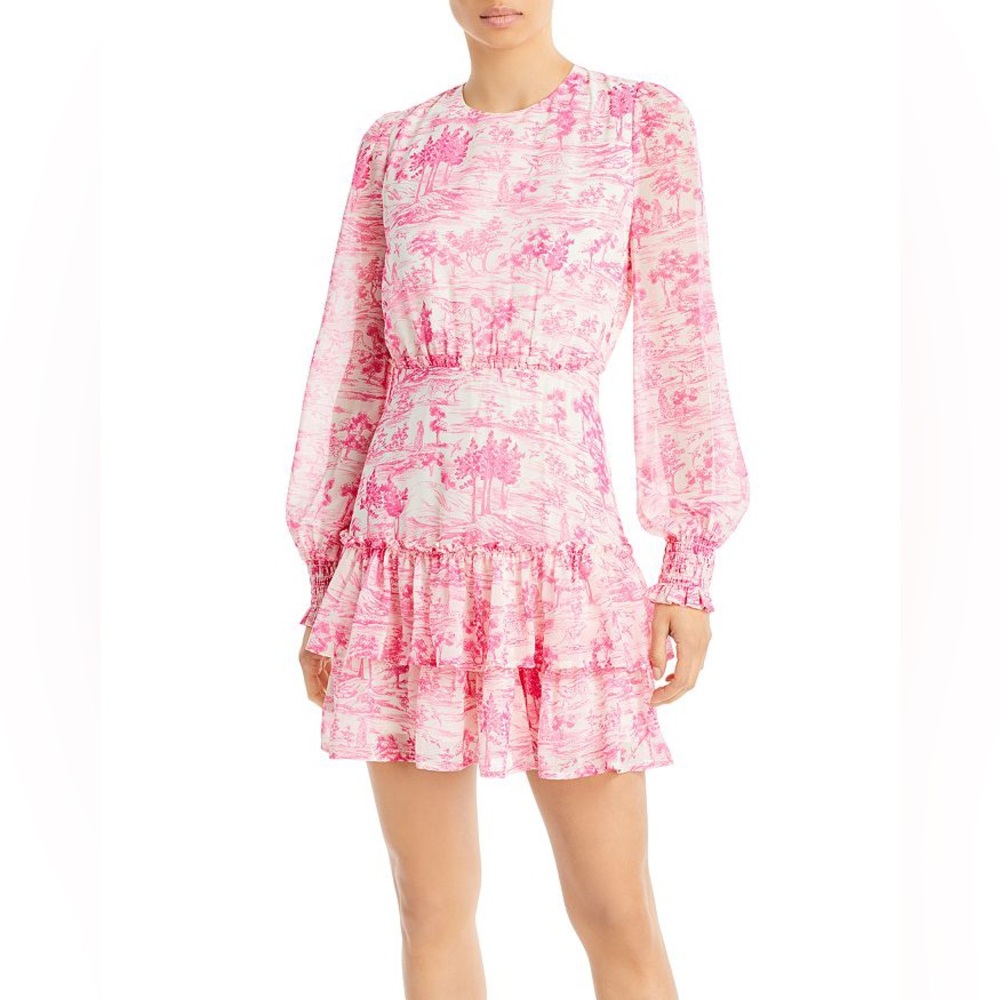 AQUA Women’s Toile Printed Ruffled Mini Dress
